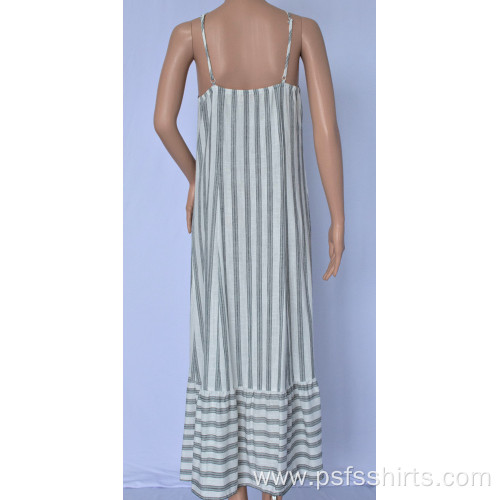 Women Pleated Dress with Striped Hem